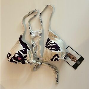 INSIGHT cream chips ladder back halter top swim bikini top size small or 4 NWT
